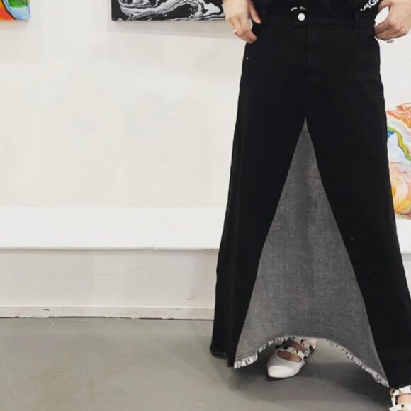 BYRD Tzippy Waltner Denim Skirt Women's XL Raw Hem Black Color Block - Picture 6 of 6